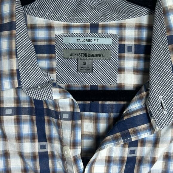 Johnston & Murphy Blue/White Tailored Long Sleeve Button Down Dress Shirt XL - Picture 2 of 4